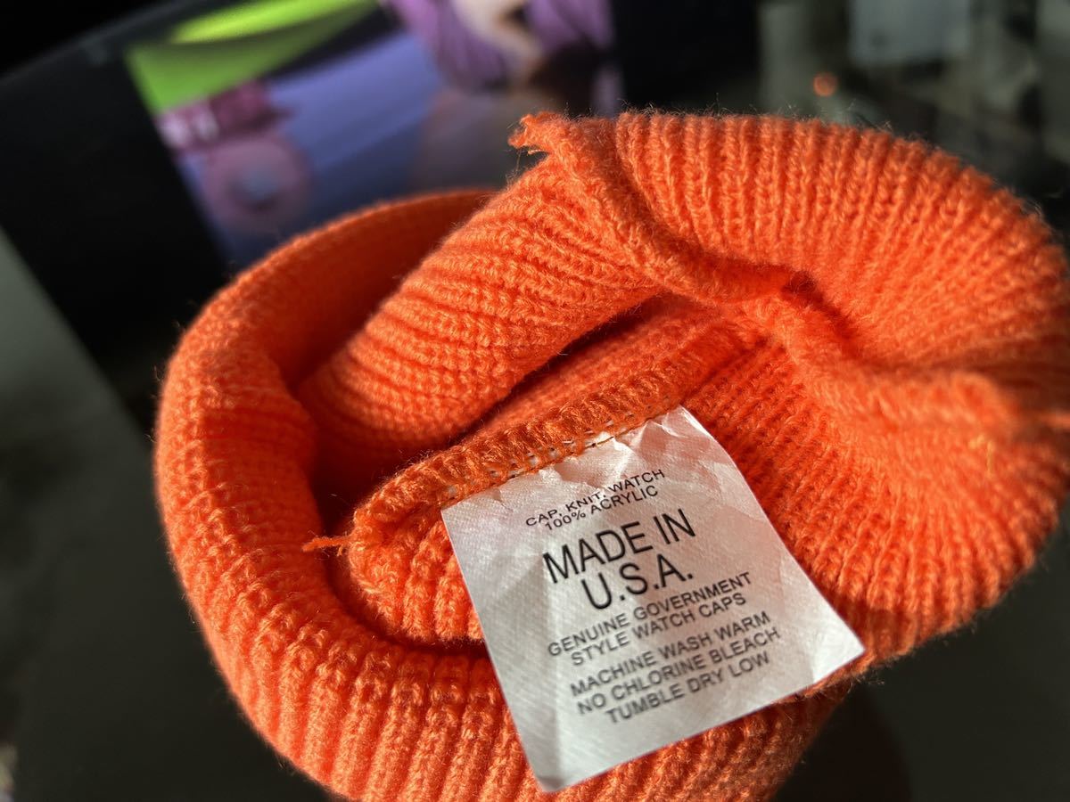 新品未使用 MADE IN USA ACRYLIC KNIT CAP USA製 ニットキャップ ニット帽 オレンジの画像3
