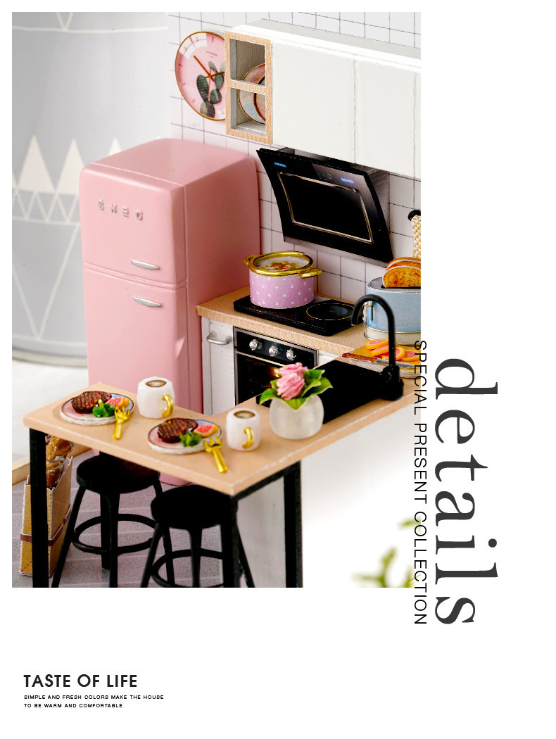 新品 ドールハウス 手作りキット セット ミニチュア キッチン 小部屋 ピンク かわいいの画像2