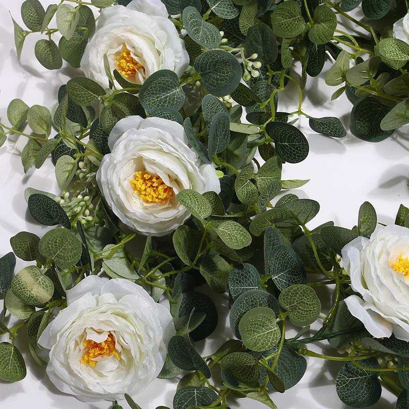 1.85m 造花 ガーランド フェイクグリーン バラ ユーカリ 薔薇 ローズ 人工観葉植物の画像3