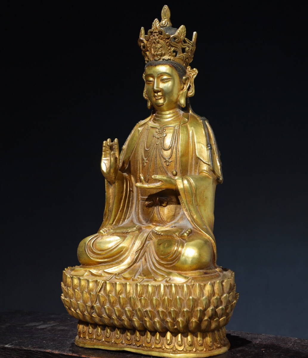 中国美術 時代 観音像 仏像 銅製 座像 両脇侍 一対 高7~7.4 中国美術 時代 観音像 仏像 銅製 座像 両脇侍 一対 高7~7.4