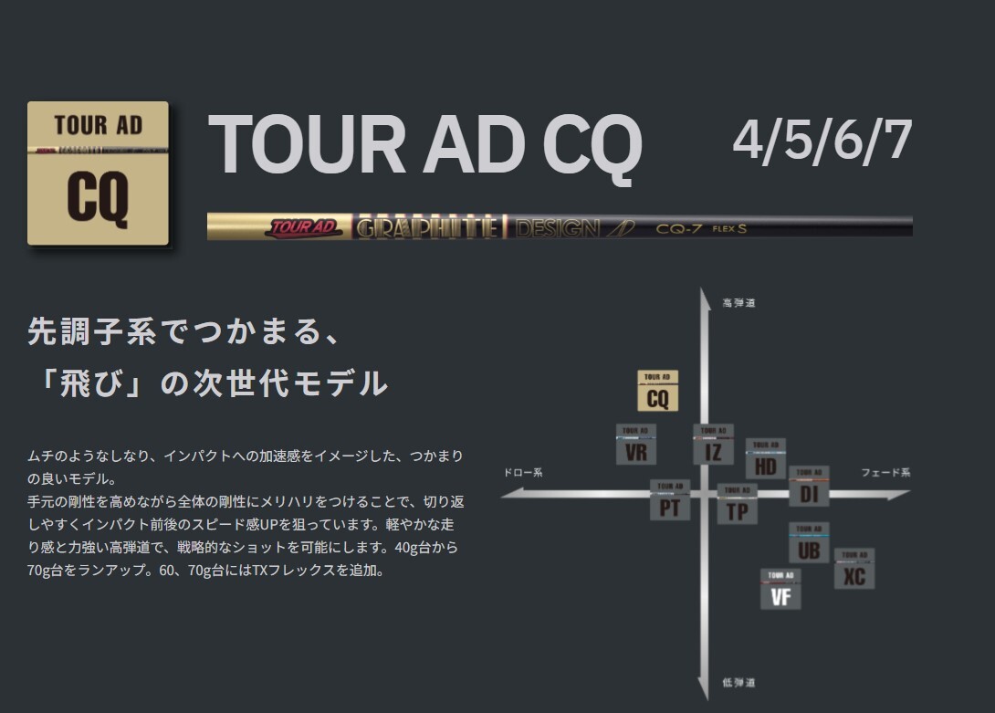 ◆TOUR AD CQ-5 (S) テーラーメイド スリーブ付 ドライバー用 シャフト_画像1