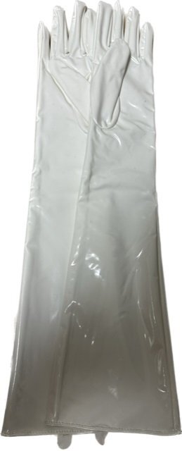 新作スーパーストレッチ白エナメル手袋 貴重１枚皮50ｃｍ エナメルロンググローブ サイズ XXLの画像2