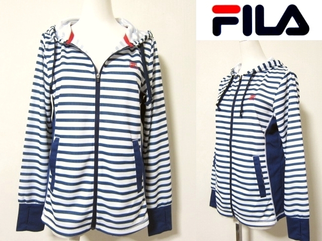 ☆送料込☆新品★FILA / レディース★UV対策パーカー★Ｍ★スポーツウェア★ボーダー★ネイビー×ホワイトの画像1