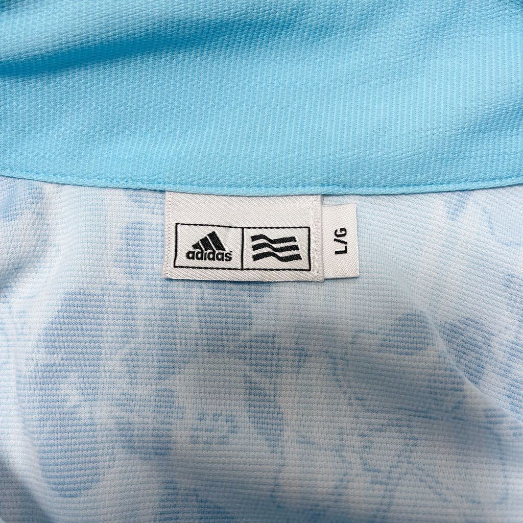adidas GOLF アディダス ゴルフ レディース ハーフジップ 半袖シャツ Lサイズ ライトブルー ポリエステル ゴルフウェアの画像4