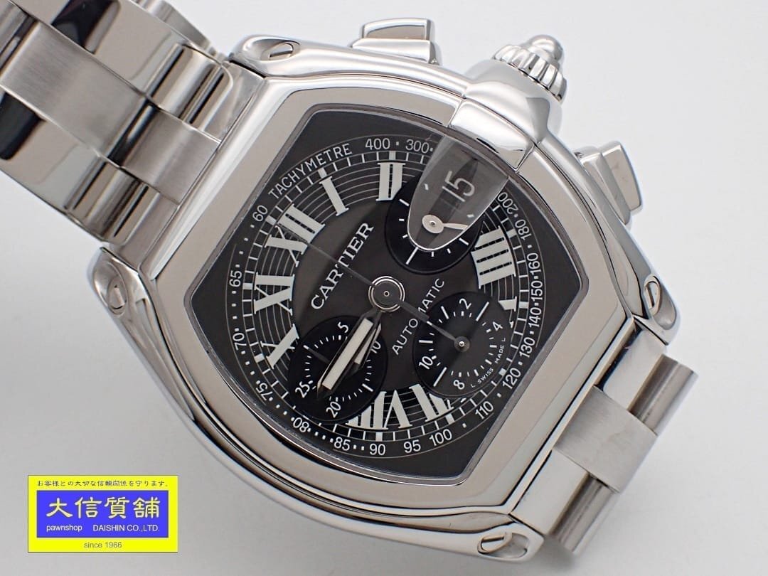 CARTIER Cartier Roadster хронограф мужской XL W62020X6 SS самозаводящиеся часы чёрный бриллиант ru б/у A [ бесплатная доставка ] B-2236