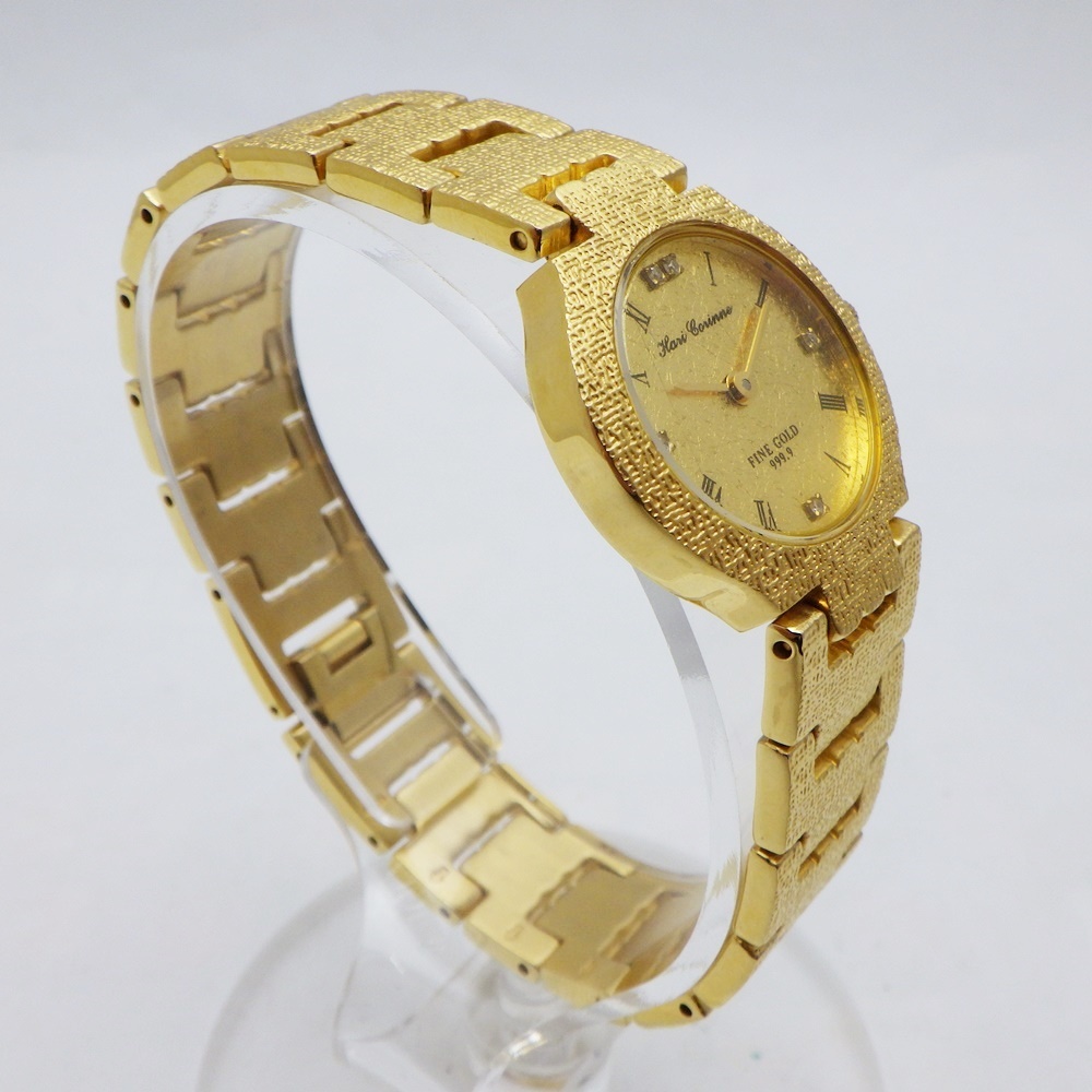 A24-766【不動ジャンク品】Hari Corinne ハリーコリンヌ 腕時計 FINE GOLD DIAL 999.9 クォーツ ゴールド文字盤 ゆうパケット可の画像3