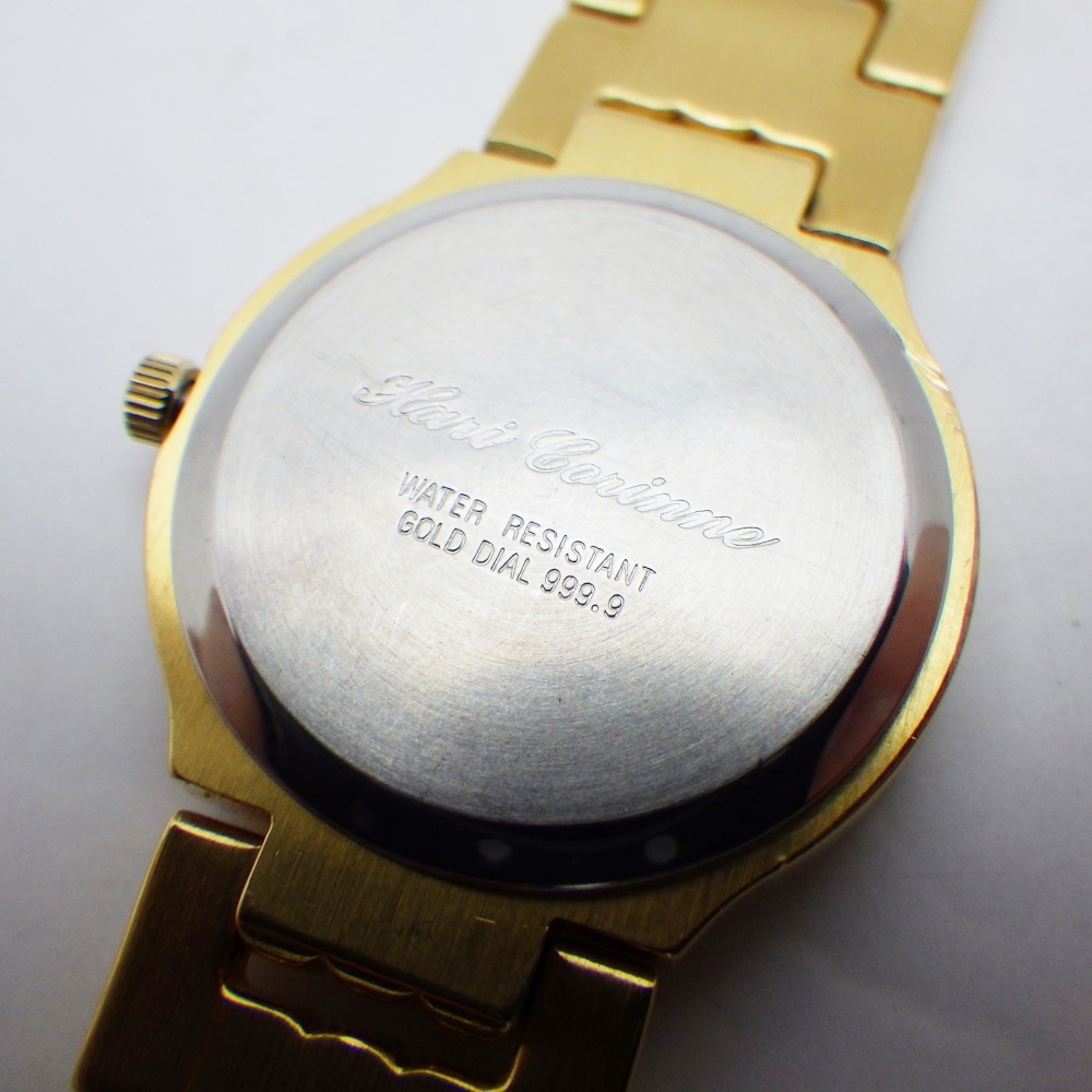 A24-766【不動ジャンク品】Hari Corinne ハリーコリンヌ　腕時計　FINE GOLD DIAL 999.9　クォーツ　ゴールド文字盤　ゆうパケット可_画像6