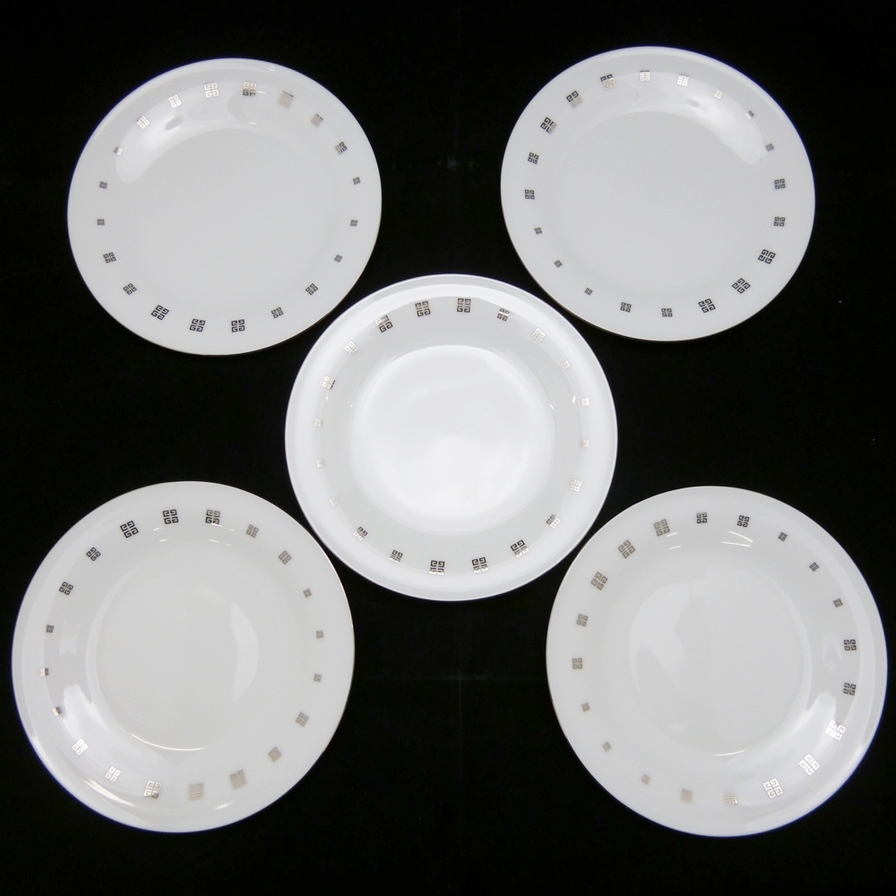 24-Ｈ-98【未使用】GIVENCHY ジバンシー yamaka ヤマカ パーティーセット 大皿1枚、取り皿5枚 白 箱つき 保管品 洋食器 プレートの画像6