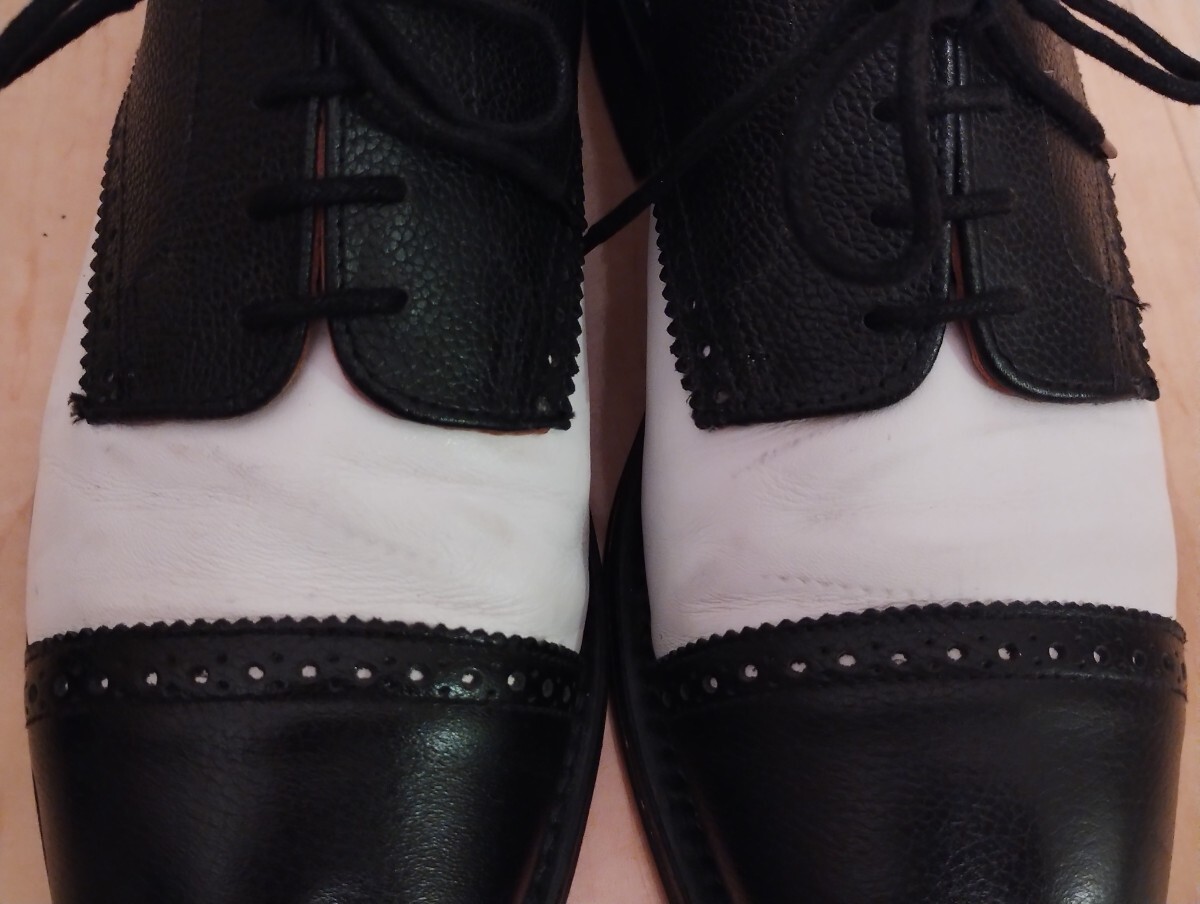 減り少なめ サンダース 外羽根 ストレートチップ 黒×白 UK 7 25.5 英国製 ビンテージ 官給品 革靴 イギリス軍 ダービー_画像10