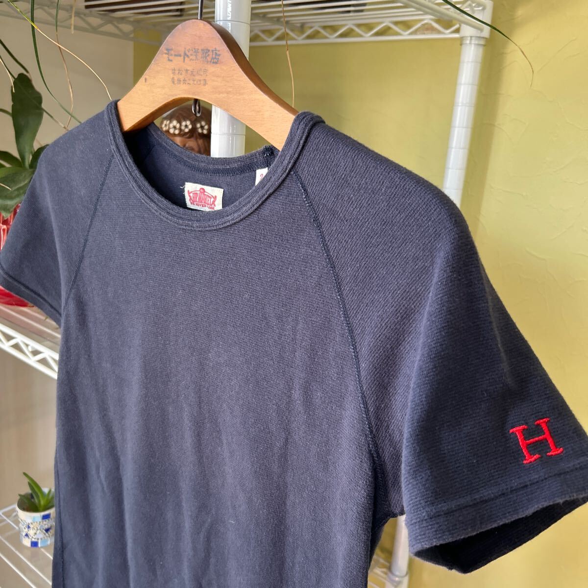 日本製　HRM ランチ　伸縮Tシャツ　紺　SM_画像1