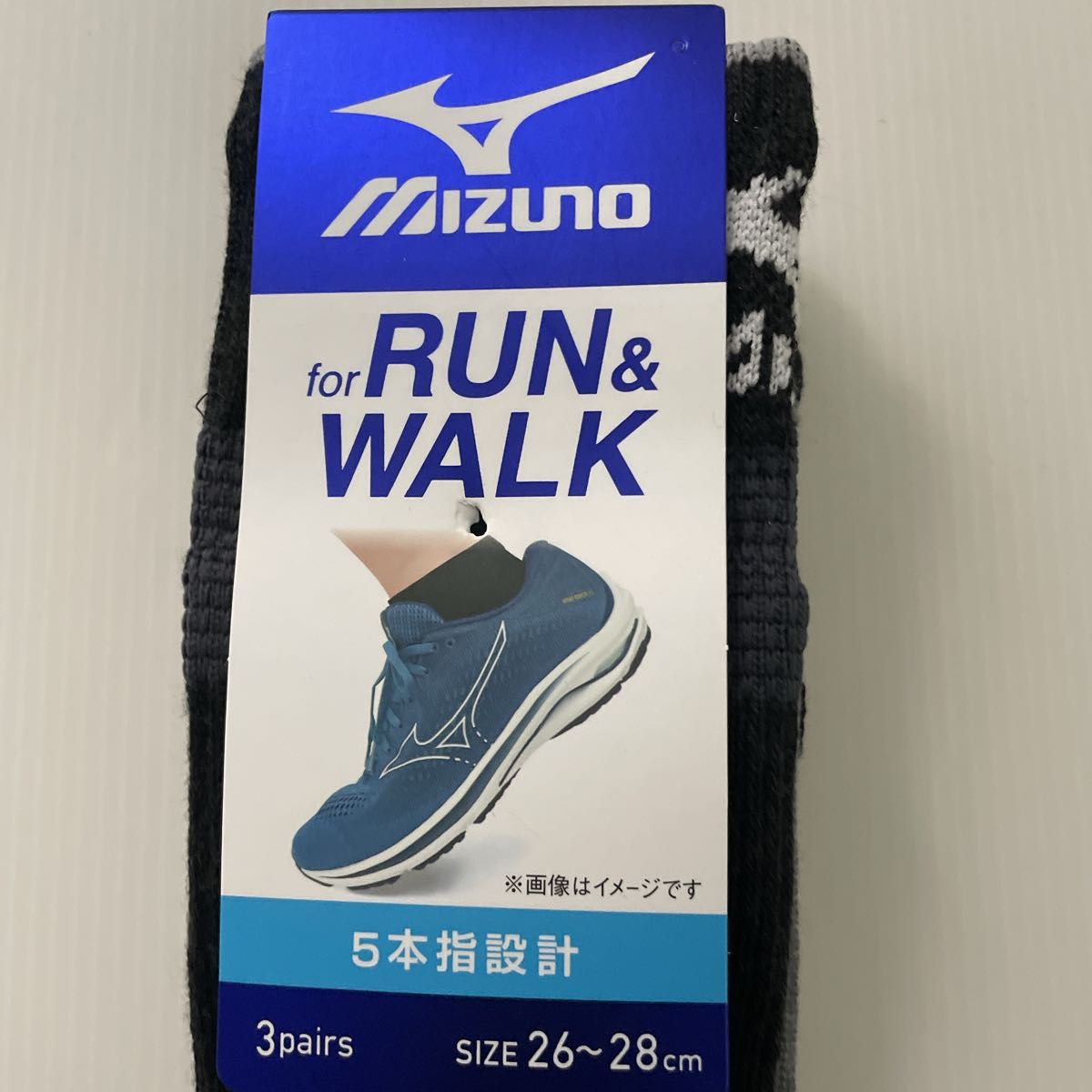 新品 ☆ MIZUNO ミズノ RUN & WALK 汗ムレ軽減設計 5本指ソックス 靴下 3足（26-28cm）