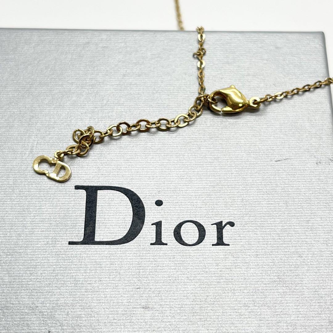 極美品 クリスチャン ディオール Christian Dior ネックレス アクセサリー ハート カラーストーン ロゴ ラインストーン 刻印 ゴールド 金の画像4