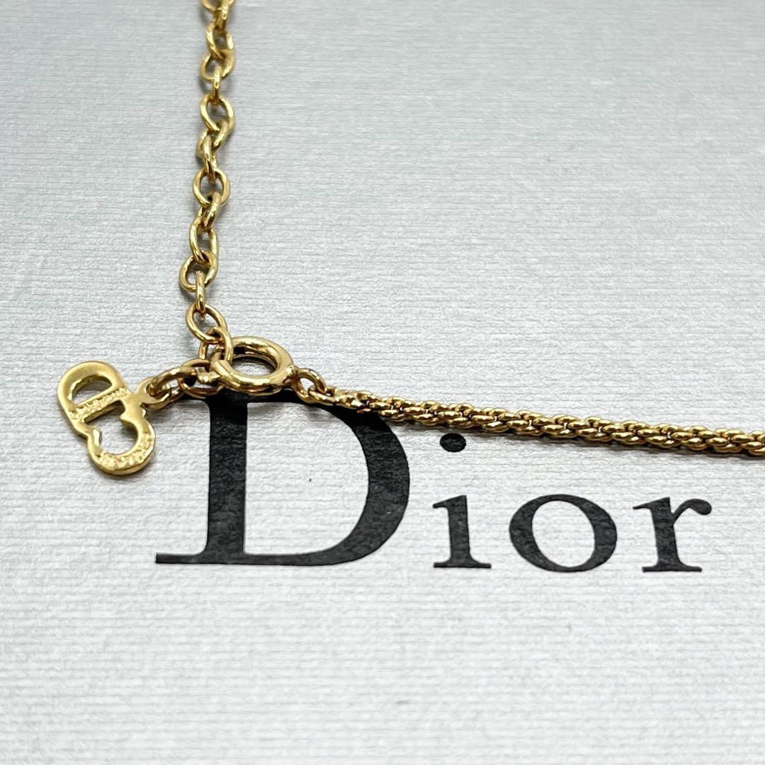 極美品 クリスチャンディオール Christian Dior ネックレス アクセサリー CD サークルロゴ 文字 コイン ラインストーン 刻印 ゴールド 金の画像3