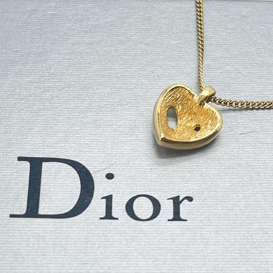 美品 クリスチャンディオール Christian Dior ネックレス アクセサリー ハート モチーフ ロゴ 文字 ラインストーン 刻印 ゴールド 金の画像2