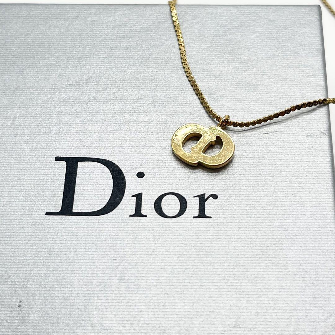 極美品 クリスチャンディオール Christian Dior ネックレス アクセサリー CDロゴ 文字 ラインストーン 刻印 ゴールド 金 ビンテージ