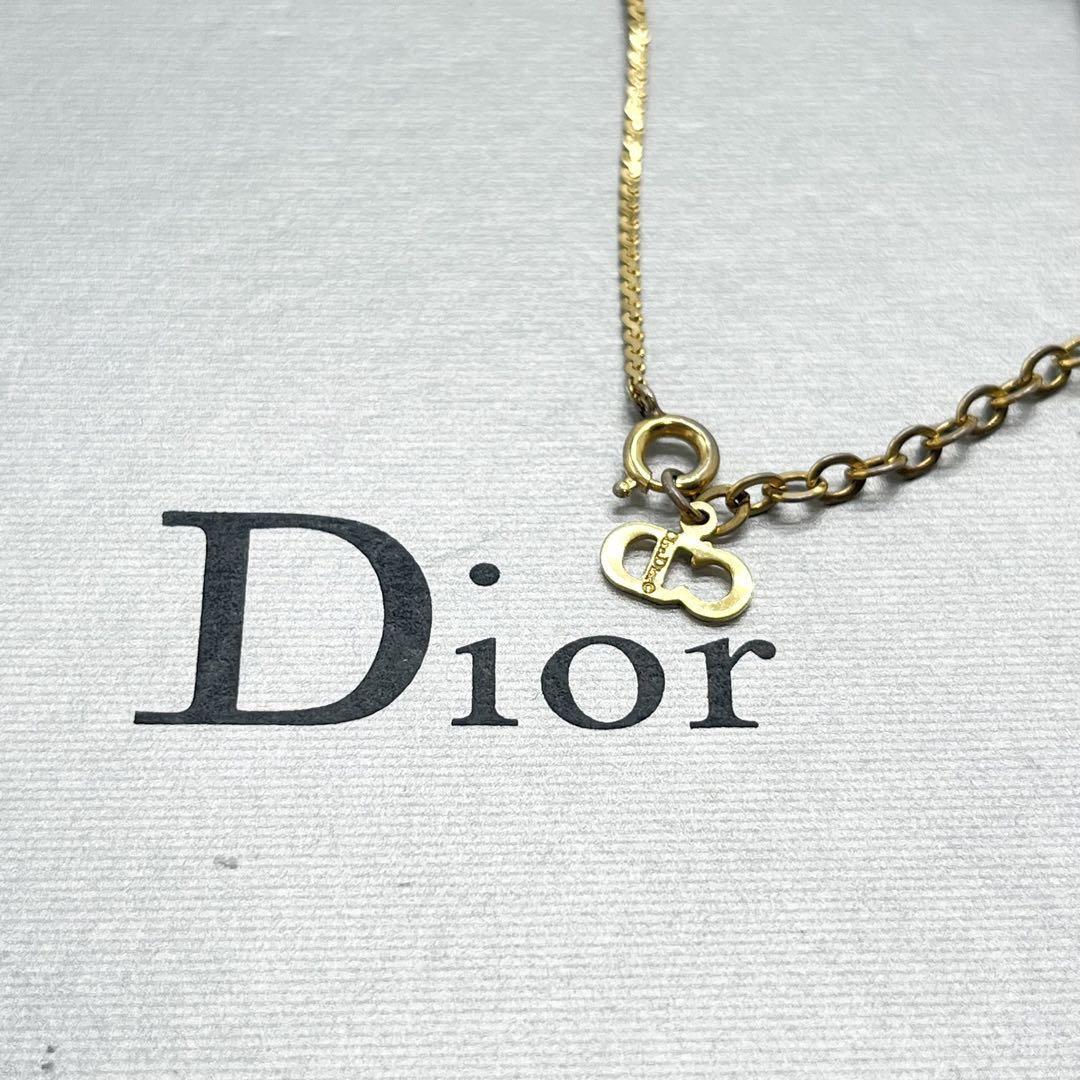 極美品 クリスチャンディオール Christian Dior ネックレス アクセサリー CDロゴ 文字 ラインストーン 刻印 ゴールド 金 ビンテージ