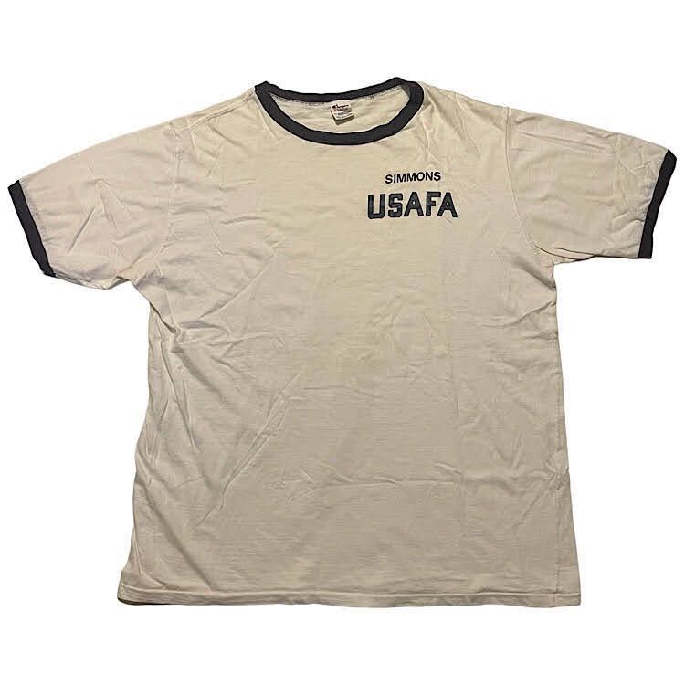 80s チャンピオン Champion USAFA ミリタリー ビンテージ Tシャツ トリコタグ リンガーT アメリカ合衆国空軍士官学校白×紺トリム,XLサイズの画像5