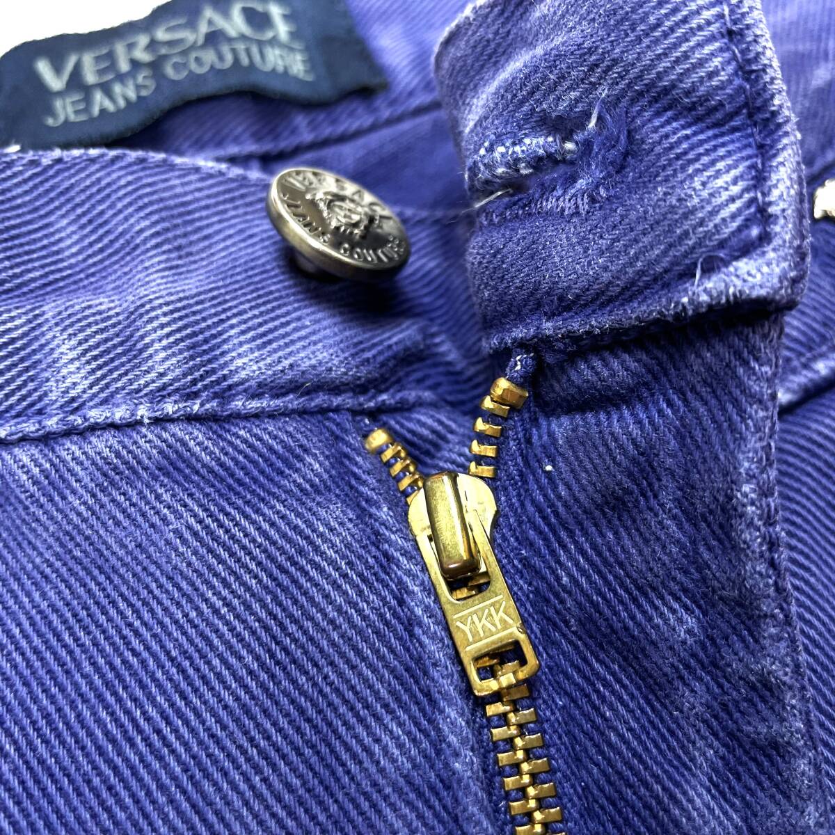 イタリア製 ヴェルサーチ ジーンズ VERSACE JEANS COUTURE メデューサボタン カラーデニム 5ポケットパンツ size31 (ビンテージ 90s バギー_画像8