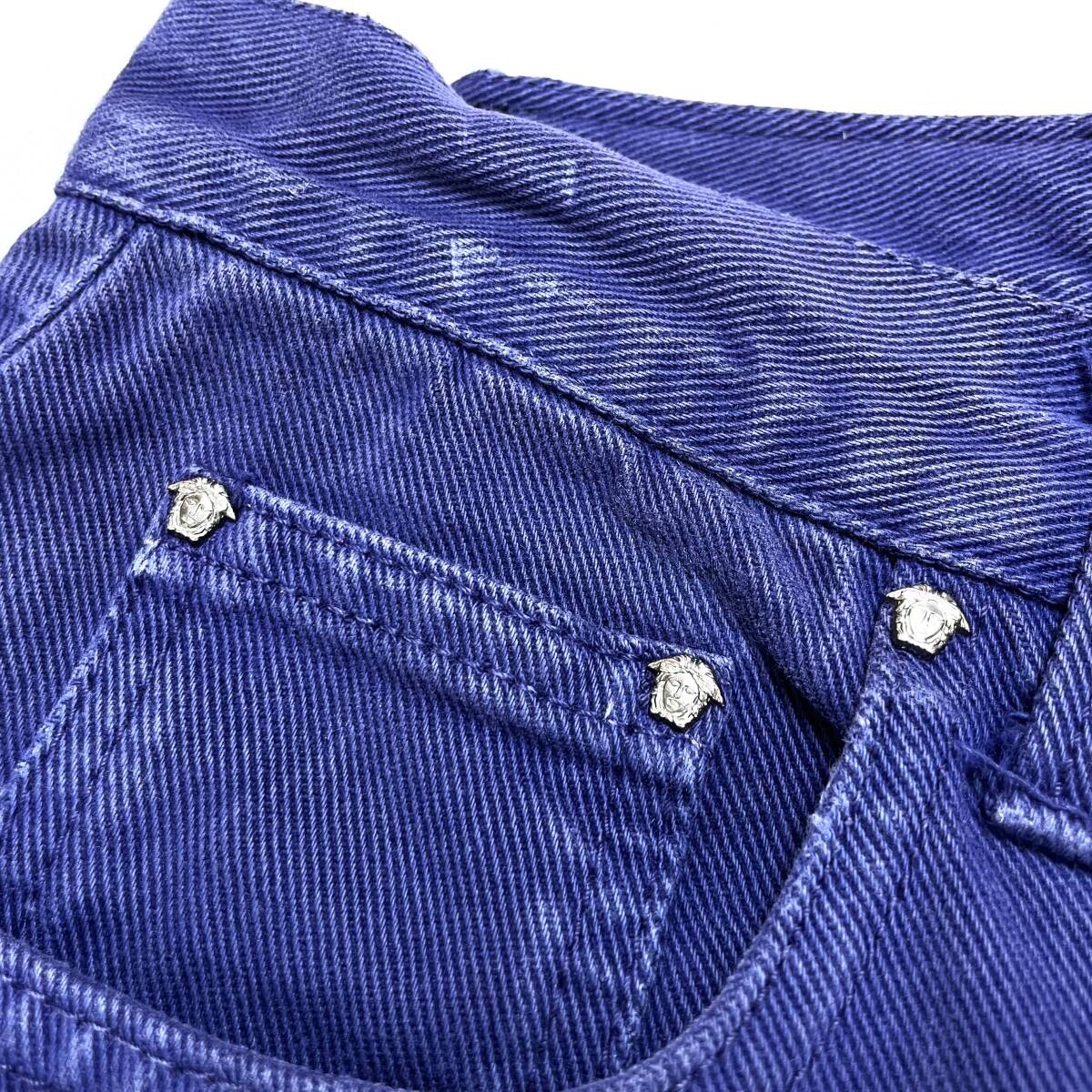 イタリア製 ヴェルサーチ ジーンズ VERSACE JEANS COUTURE メデューサボタン カラーデニム 5ポケットパンツ size31 (ビンテージ 90s バギー_画像9