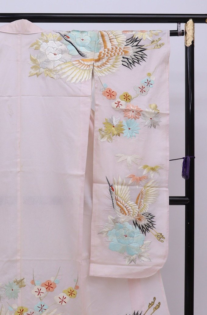 cherry*y7239fc* translation have * long-sleeved kimono .* light pink series * remake Japanese clothes coming-of-age ceremony bride flower .. earth production display material .[ secondhand goods / poly- ]