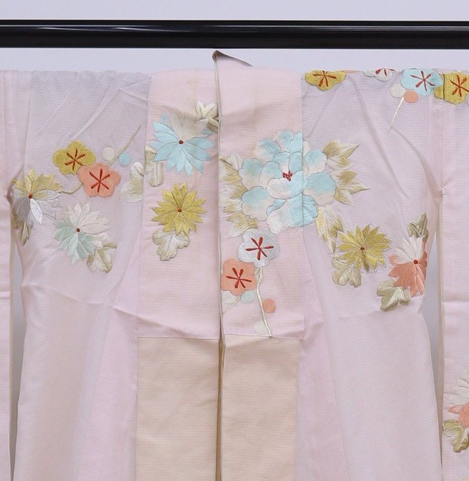 cherry*y7239fc* translation have * long-sleeved kimono .* light pink series * remake Japanese clothes coming-of-age ceremony bride flower .. earth production display material .[ secondhand goods / poly- ]