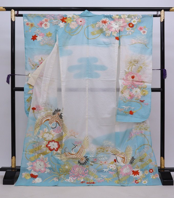 cherry*y7243fc* translation have * long-sleeved kimono .* light light blue series * remake Japanese clothes coming-of-age ceremony bride flower .. earth production display material .[ secondhand goods / poly- ]