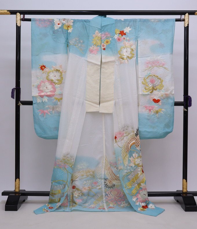 cherry*y7243fc* translation have * long-sleeved kimono .* light light blue series * remake Japanese clothes coming-of-age ceremony bride flower .. earth production display material .[ secondhand goods / poly- ]