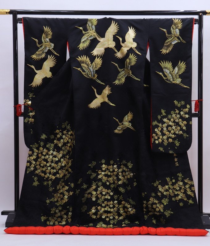 cherry*z0905qi* wedding fea* wedding colorful wedding kimono * black series * Japanese clothes bride flower . large inside kimono [ secondhand goods / silk ]