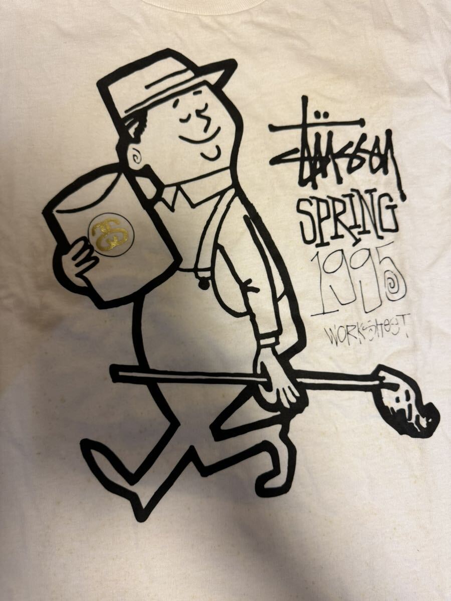 STUSSY 非売品カレンダーTee(L)(白)ステッカー金SET(ゴールド系)当時モノ OLD オールド ステューシー ￥1 最落無し限定ノベルティシャネルの画像3