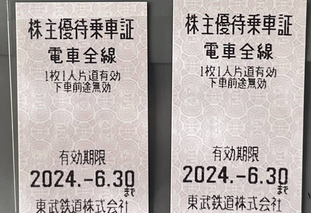 東武鉄道 株主優待乗車証 有効期限 2024.06.30 2枚_画像1