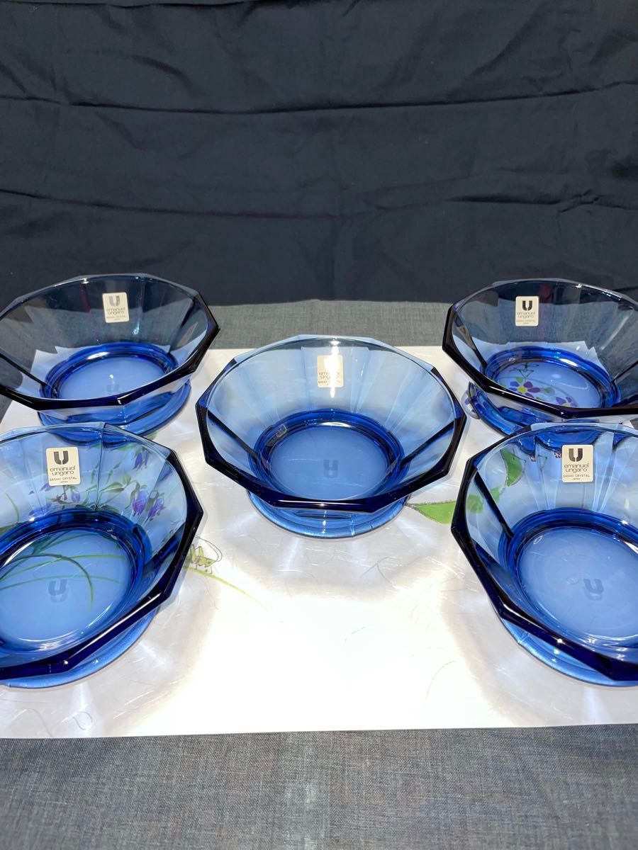 佐々木ガラス エマニュエル ウンガロ ブルー 小鉢 取り皿 5個セット 未使用品 日本製 キレイ ガラスの器 かき氷