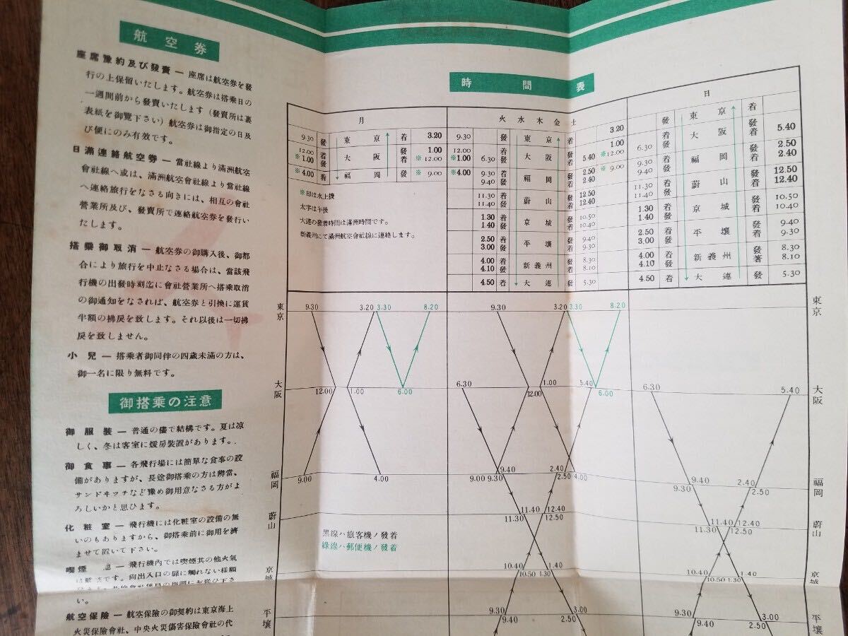 30s 戦前 レア 逓信省 定期 航空 案内 昭和 9年 1934 満州 満洲 台湾 台北 朝鮮 郵便 貨物 料金 日満 日本 飛行機 旅客機 時間表 時代 資料_画像5