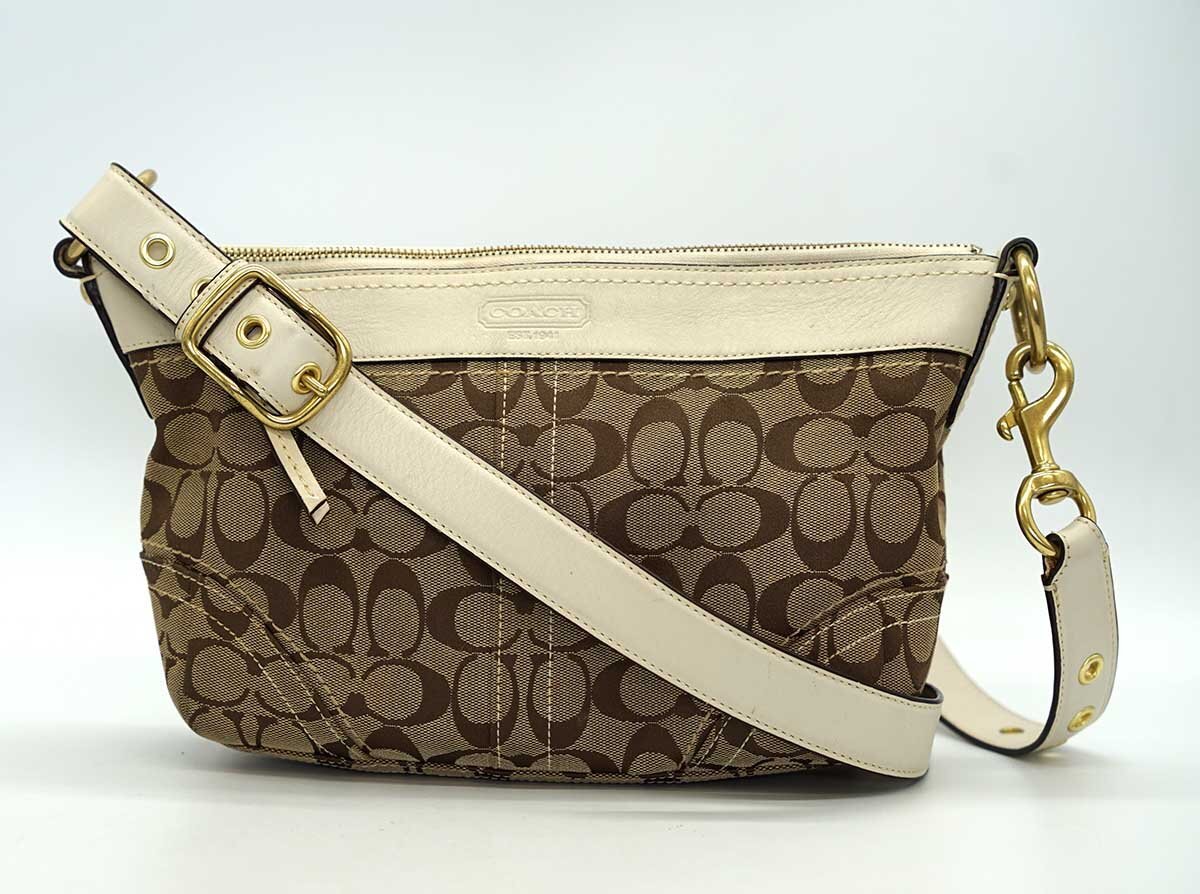 △美品　COACH コーチ 10561 ショルダーバッグ ワンショルダー シグネチャー ブラウン ホワイト キャンバス レザー_画像7