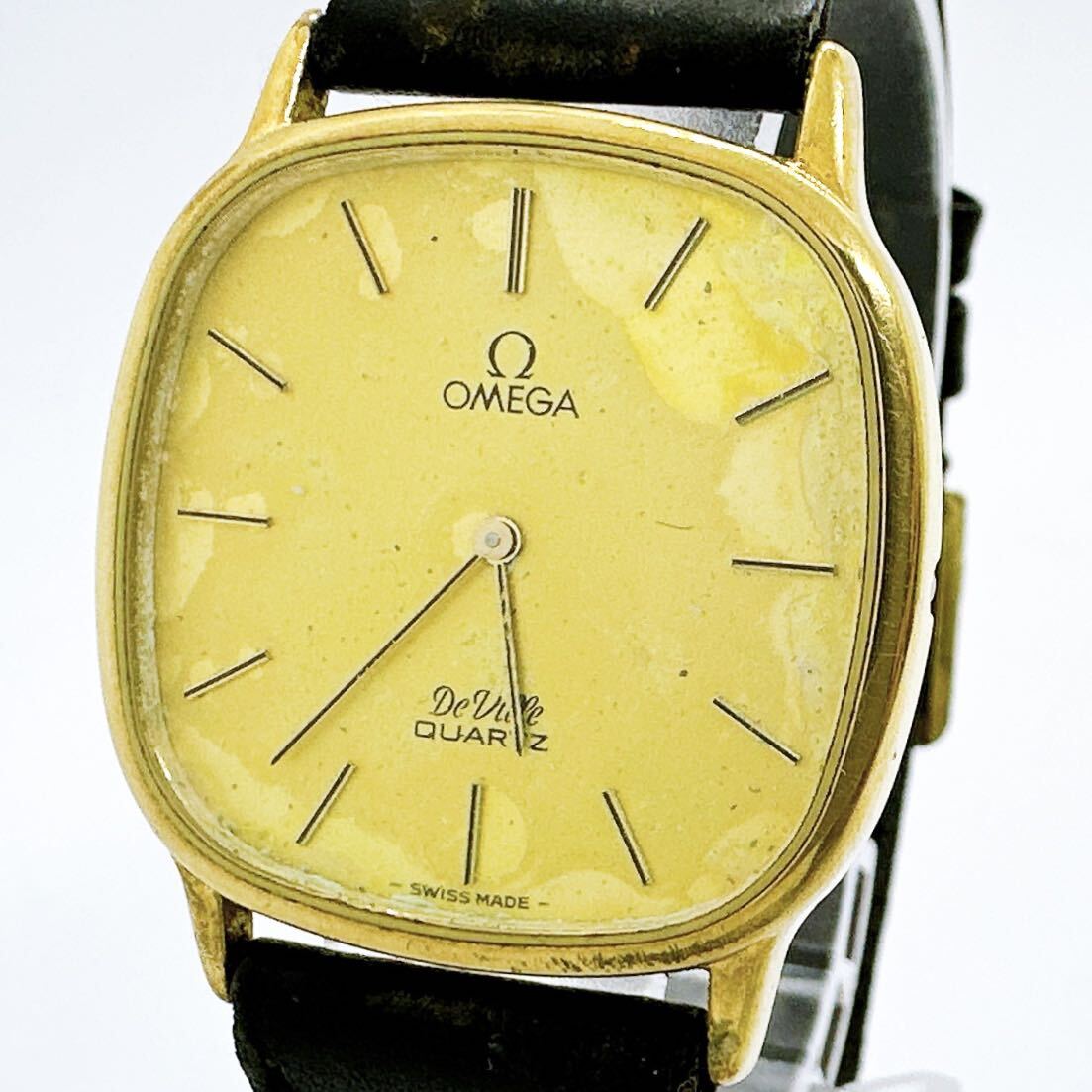 04039 オメガ OMEGA 1365 デビル DE VILLE メンズ 腕時計 クォーツ 電池式 QZ ゴールドカラー 革ベルト プッシュリューズの画像1