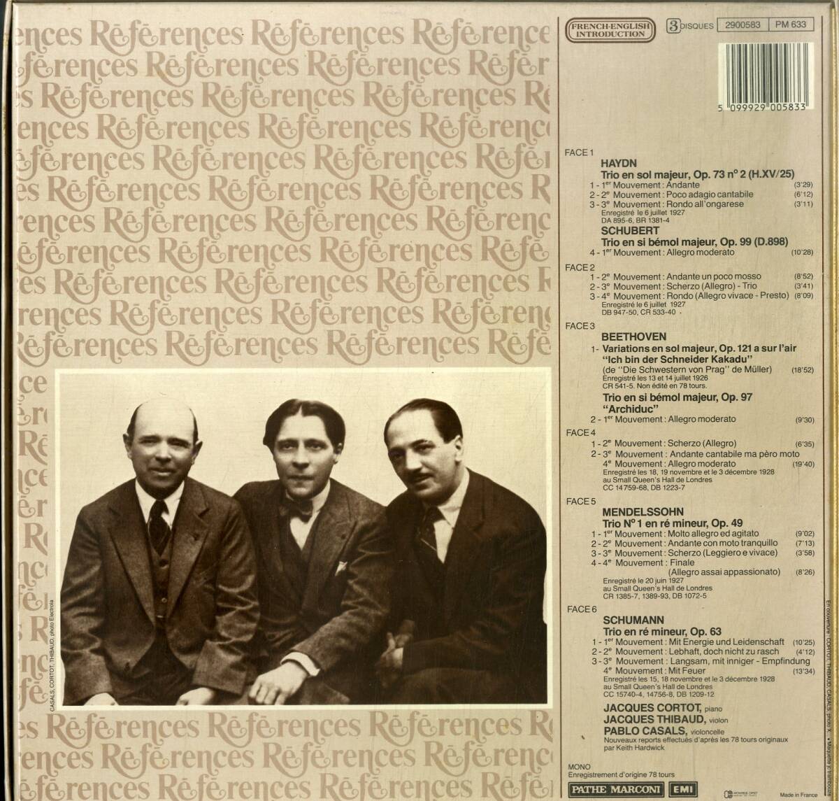 A00593267/●LP3枚組ボックス/アルフレッド・コルトー(Pf)/ジャック・ティボー(Vn)/パブロ・カザルス(Vc)「Trios Pour Piano Violon Et Viの画像2