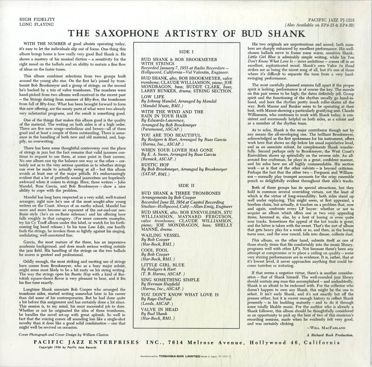 A00591934/LP/バド・シャンク「The Saxophone Artistry Of Bud Shank (1991年・PJ-1213・MONO・クールジャズ)」の画像2