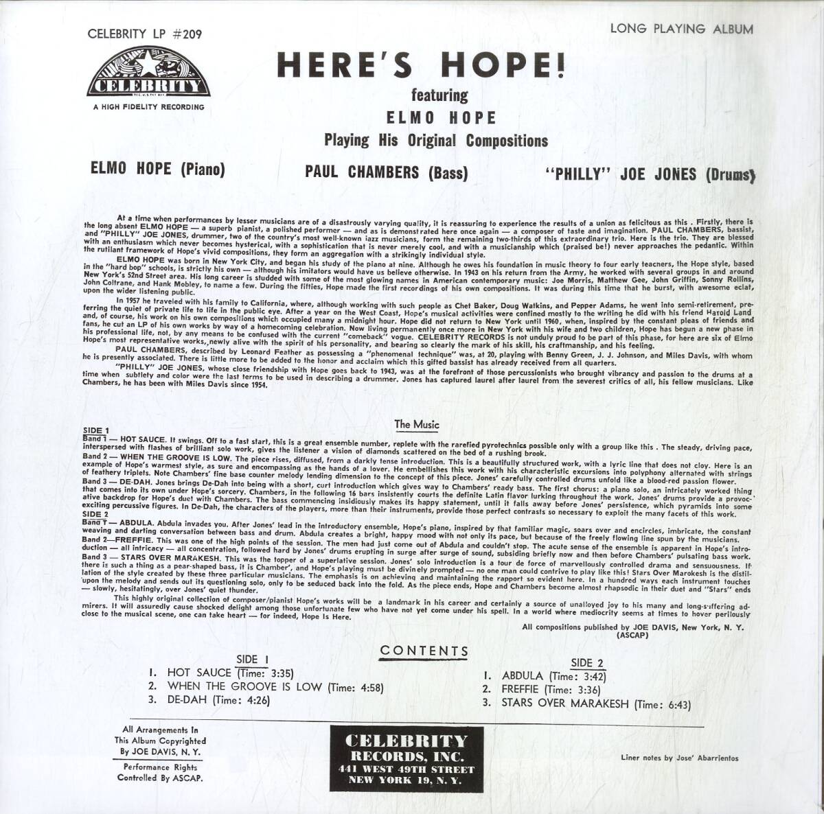 A00591198/LP/エルモ・ホープ・トリオ (ELMO HOPE TRIO)「Heres Hope! 日本初登場 (1991年・TFJL-38006・ポストバップ)」の画像2