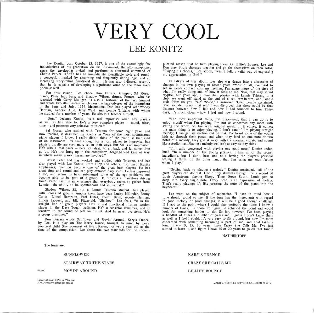 A00591282/LP/リー・コニッツ (LEE KONITZ)「Very Cool (1980年・MV-4015・MONO・クールジャズ)」の画像2