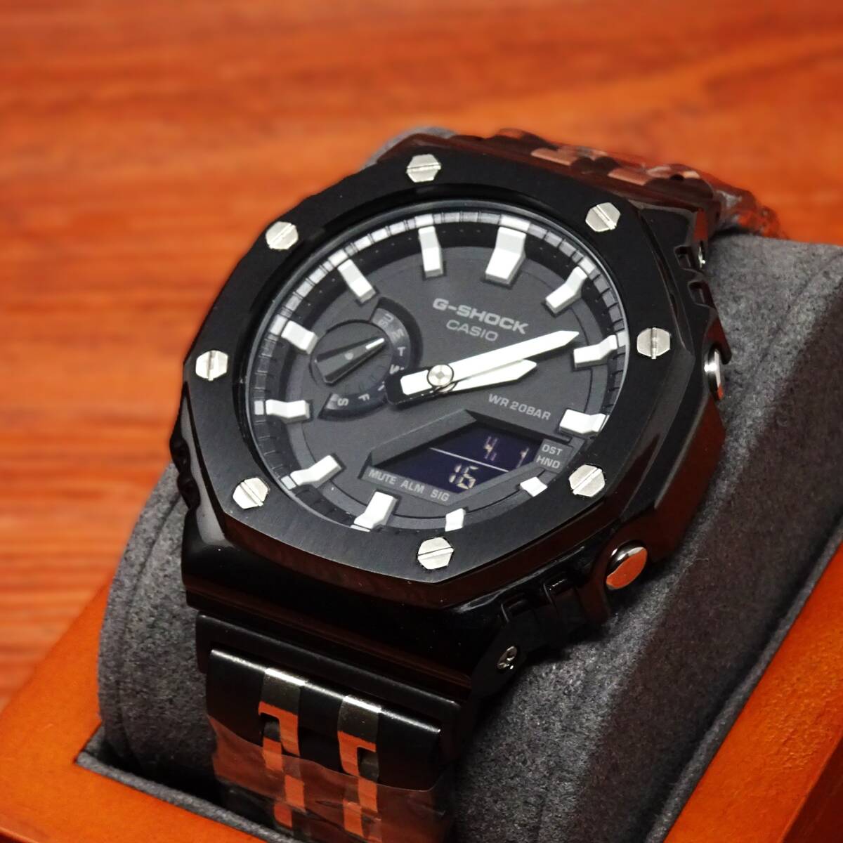 送料無料・新品・Gショックカスタム本体付きGA2100・オールステンレス製ベゼル・ブラック＆シルバーコンビモデルメンズ腕時計・カシオークの画像10