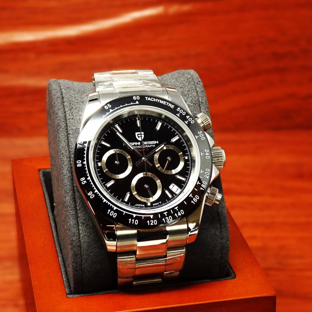 送料無料・新品・パガーニデザイン・メンズ・セイコー製VK63クロノグラフクオーツ式腕時計 ・オマージュウオッチ・ステンレス・ブラック_画像6