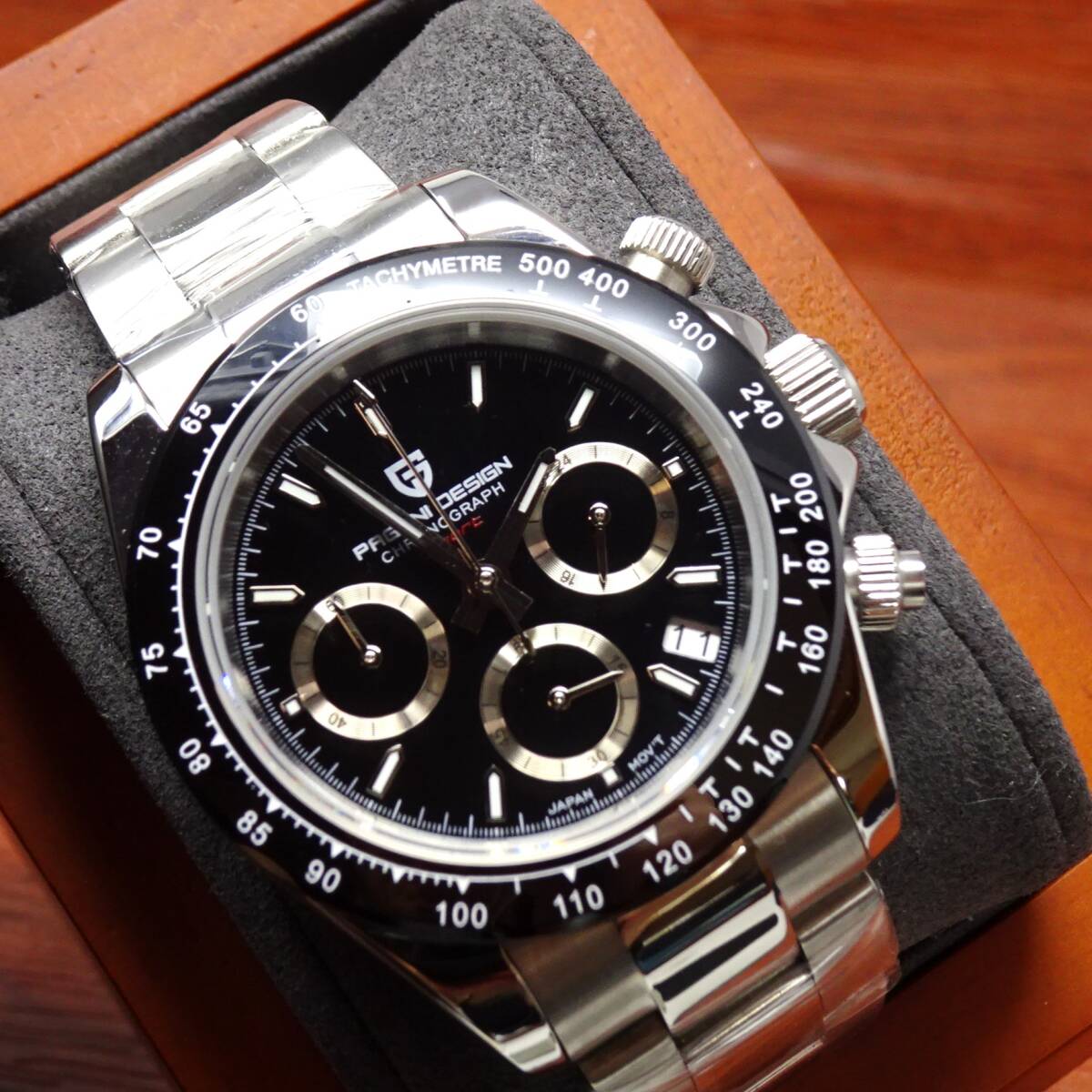 送料無料・新品・パガーニデザイン・メンズ・セイコー製VK63クロノグラフクオーツ式腕時計 ・オマージュウオッチ・ステンレス・ブラック_画像8