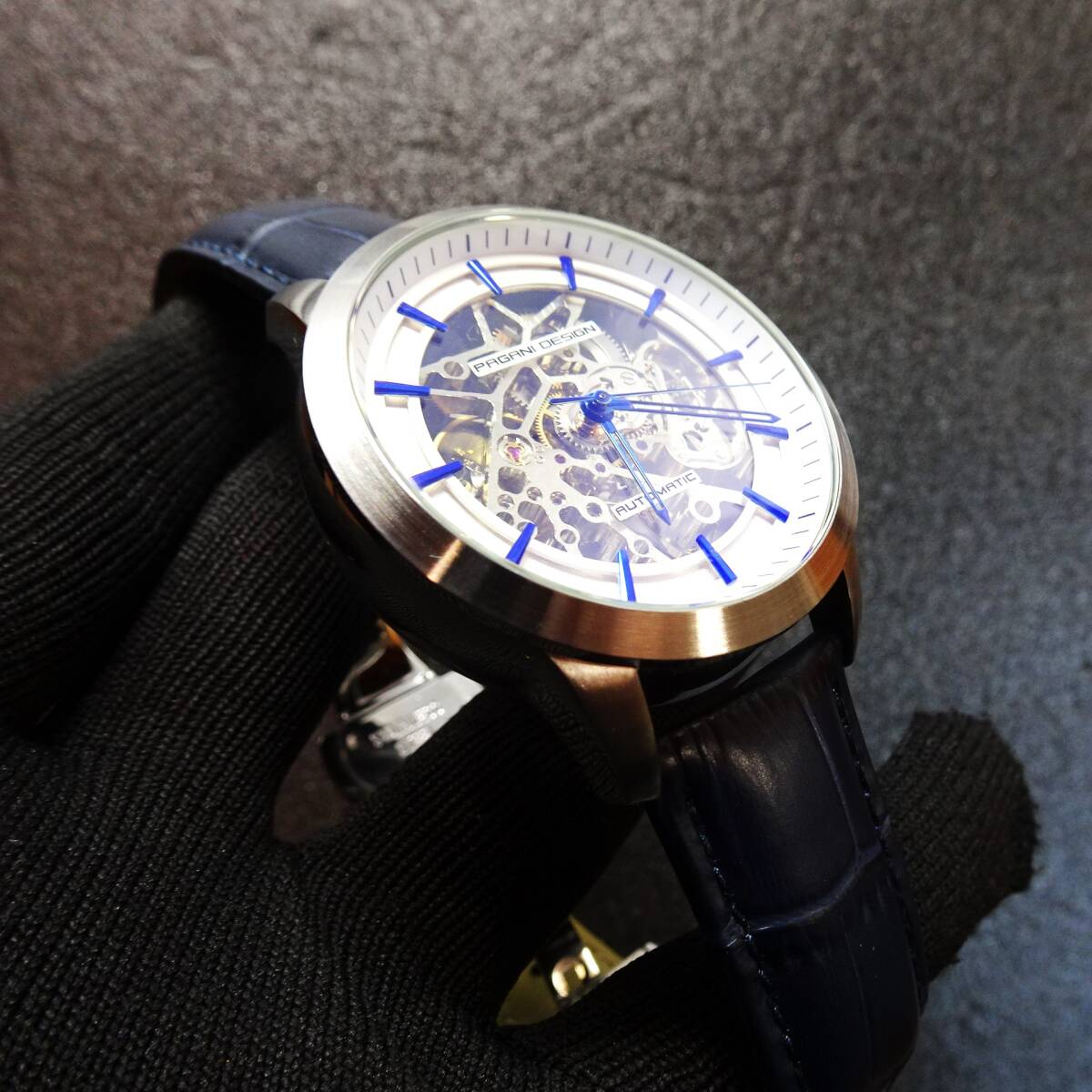 送料無料・新品・パガーニデザインPAGANI DESIGN腕時計メンズスケルトンメカニカルウォッチ自動巻きクロコ型押し本革腕時計PD-1638_画像4