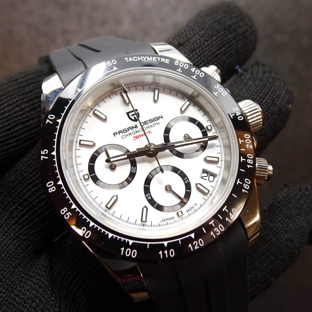 送料無料・新品・パガーニデザイン・メンズ・セイコー製VK63クロノグラフクオーツ式腕時計・オマージュウオッチ・ラバーストラップPD-1644 の画像10