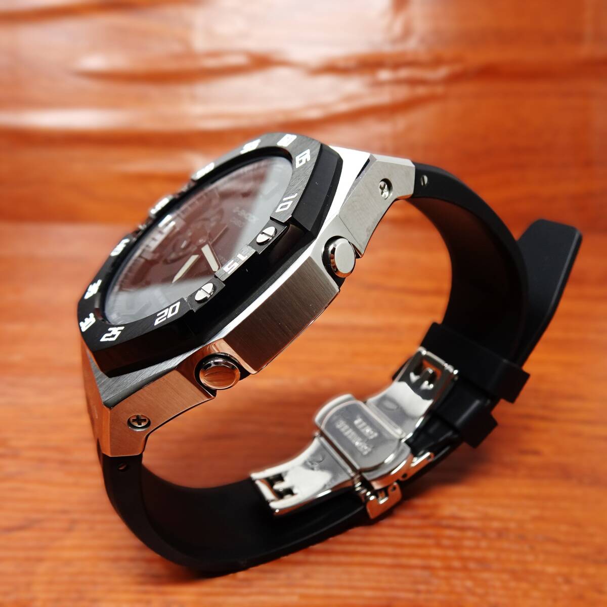 送料無料・新品・Gショック第4世代カスタム本体付きGA2100海外ステンレス製ベゼル＆ブラックシリコンラバーベルト腕時計・カシオークの画像7