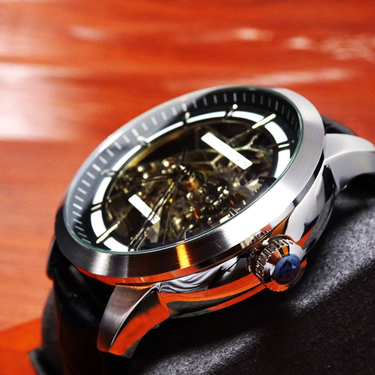 送料無料・新品・パガーニデザインPAGANI DESIGN腕時計メンズスケルトンメカニカルウォッチ自動巻きクロコ型押し本革腕時計PD-1638ブラックの画像6
