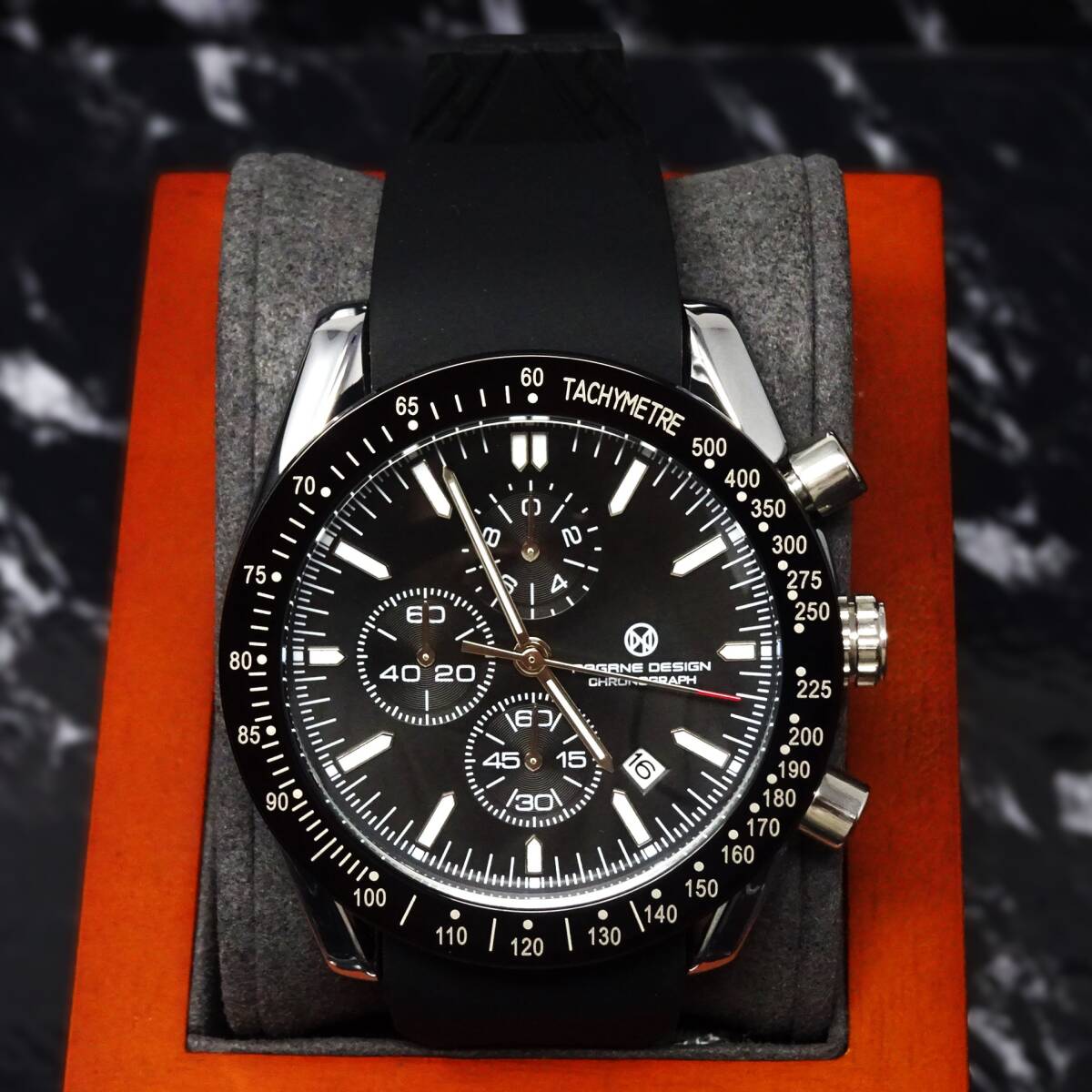 送料無料・新品・PAGRNE DESIGNブランド・メンズ・クロノグラフクオーツ式腕時計・シリコンラバーベルト・オマージュウオッチ・PG‐5140 の画像7