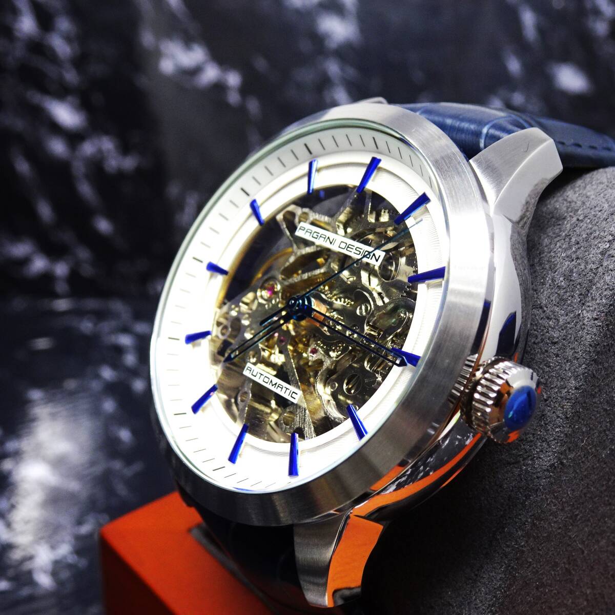 送料無料・新品・パガーニデザインPAGANI DESIGN腕時計メンズスケルトンメカニカルウォッチ自動巻きクロコ型押し本革腕時計PD-1638の画像8