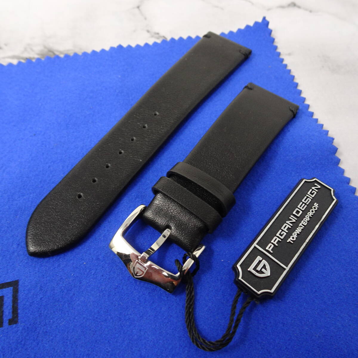 送料無料・新品・互換用・本革レザー腕時計ベルト・パガーニデザイン・ステンレス製ピンバックル 幅22mm ・交換用・ブラックの画像1