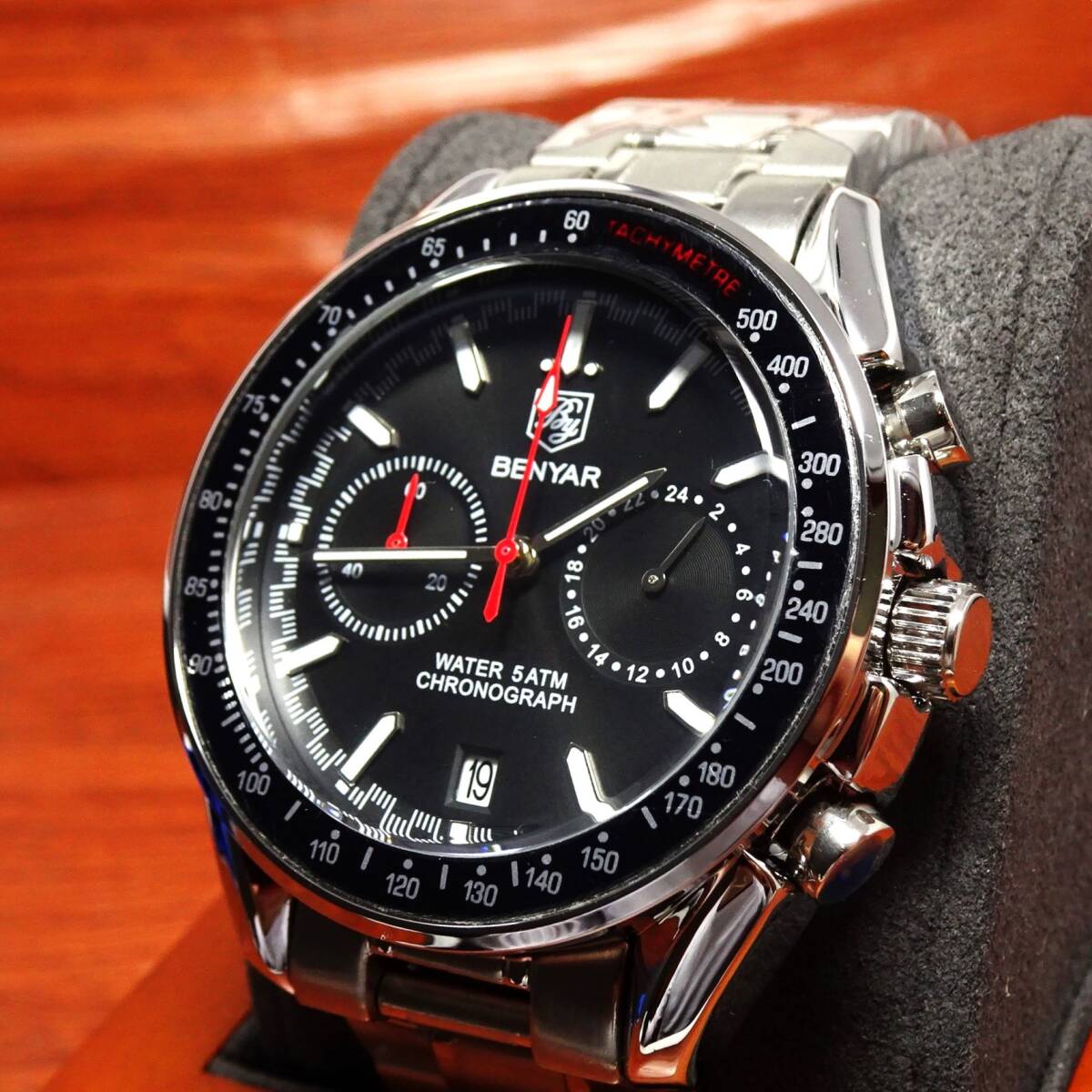 送料無料・新品・BENYARブランド・メンズ・クロノグラフ・24時間、カレンダー表示・クオーツ式腕時計・フルメタルスポーツモデル の画像7