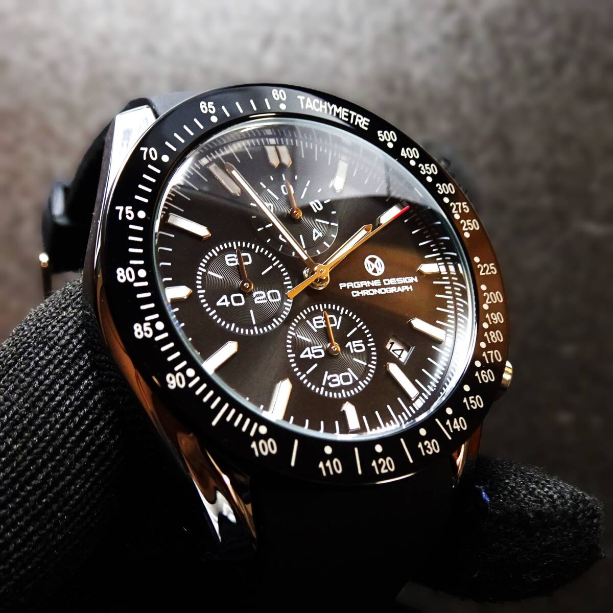 送料無料・新品・PAGRNE DESIGN・メンズ・クロノグラフクオーツ式腕時計・シリコンラバーベルト・オマージュウオッチ・PG‐5140の画像2